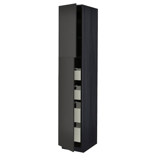 Ikea METOD / MAXIMERA - Hi cab w 2 doors/4 drawers, black/Nickebo matt anthracite , 40x60x220 cm