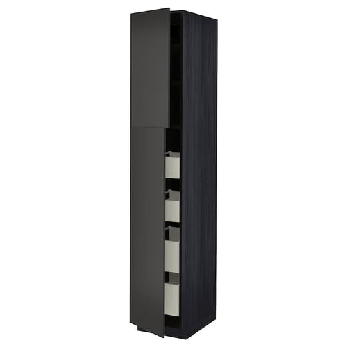 METOD / MAXIMERA - Hi cab w 2 doors/4 drawers, black/Nickebo matt anthracite , 40x60x220 cm