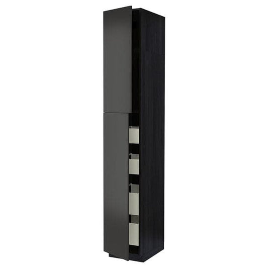 METOD / MAXIMERA - Hi cab w 2 doors/4 drawers, black/Nickebo matt anthracite, 40x60x240 cm - best price from Maltashopper.com 79498898