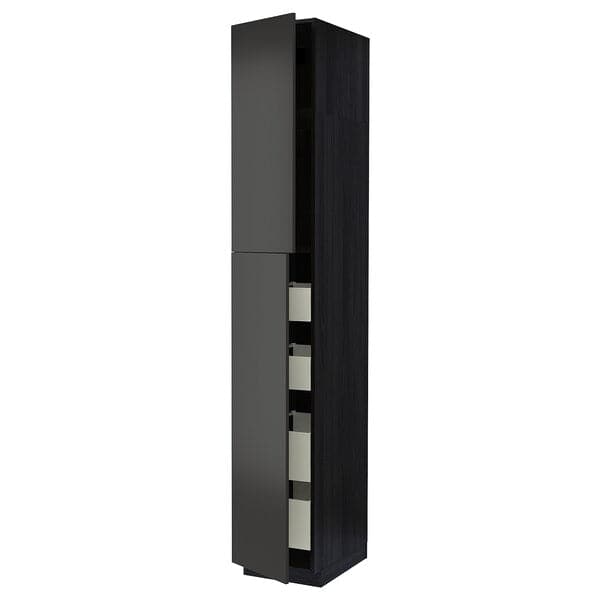 METOD / MAXIMERA - Hi cab w 2 doors/4 drawers, black/Nickebo matt anthracite, 40x60x240 cm