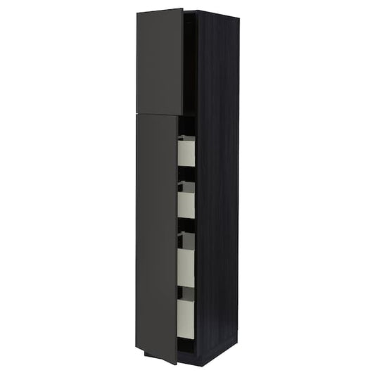 Ikea METOD / MAXIMERA - Hi cab w 2 doors/4 drawers, black/Nickebo matt anthracite, 40x60x200 cm