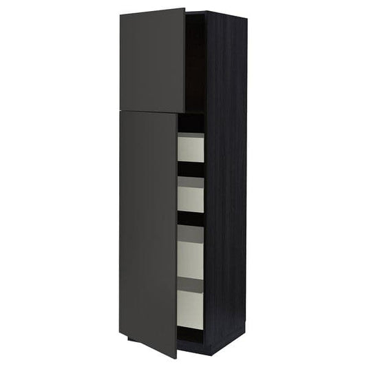 Ikea METOD / MAXIMERA - Hi cab w 2 doors/4 drawers, black/Nickebo matt anthracite, 60x60x200 cm