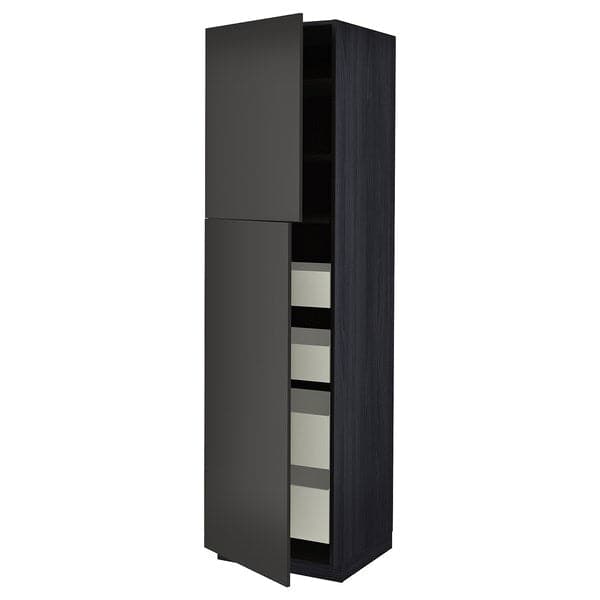 METOD / MAXIMERA - Hi cab w 2 doors/4 drawers, black/Nickebo matt anthracite, 60x60x220 cm