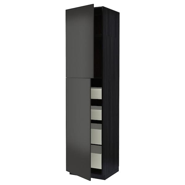 Ikea METOD / MAXIMERA - Hi cab w 2 doors/4 drawers, black/Nickebo matt anthracite, 60x60x240 cm