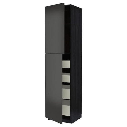 Ikea METOD / MAXIMERA - Hi cab w 2 doors/4 drawers, black/Nickebo matt anthracite, 60x60x240 cm