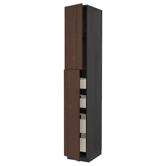 Ikea METOD / MAXIMERA - Hi cab w 2 doors/4 drawers, black/Sinarp brown, 40x60x240 cm