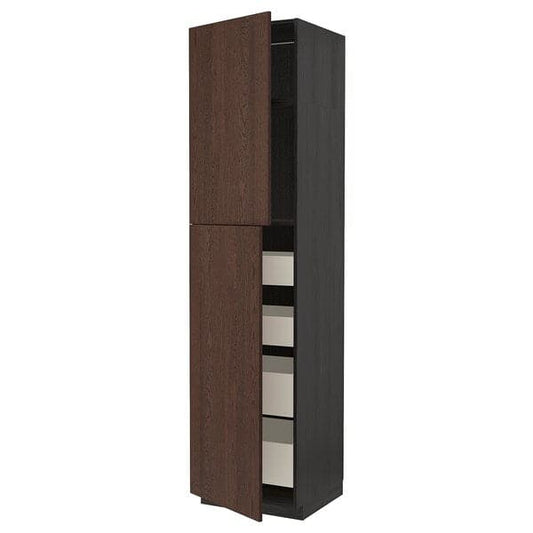 Ikea METOD / MAXIMERA - Hi cab w 2 doors/4 drawers, black/Sinarp brown, 60x60x240 cm