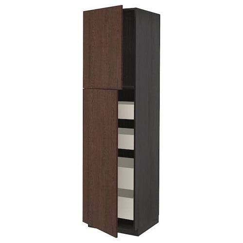 METOD / MAXIMERA - Hi cab w 2 doors/4 drawers, black/Sinarp brown ,