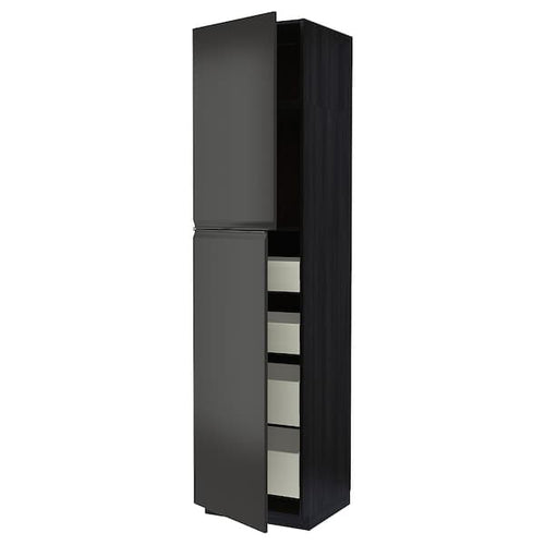 METOD / MAXIMERA - Hi cab w 2 doors/4 drawers, black/Upplöv matt anthracite , 60x60x240 cm