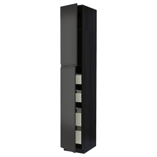 Ikea METOD / MAXIMERA - Hi cab w 2 doors/4 drawers, black/Upplöv matt anthracite , 40x60x240 cm