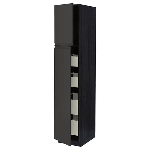 METOD / MAXIMERA - Hi cab w 2 doors/4 drawers, black/Upplöv matt anthracite, 40x60x200 cm