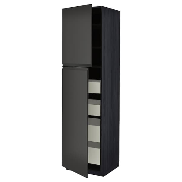 METOD / MAXIMERA - Hi cab w 2 doors/4 drawers, black/Upplöv matt anthracite, 60x60x220 cm