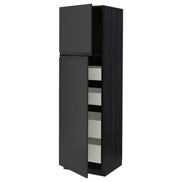 METOD / MAXIMERA - Hi cab w 2 doors/4 drawers, black/Upplöv matt anthracite, 60x60x200 cm - best price from Maltashopper.com 69495391