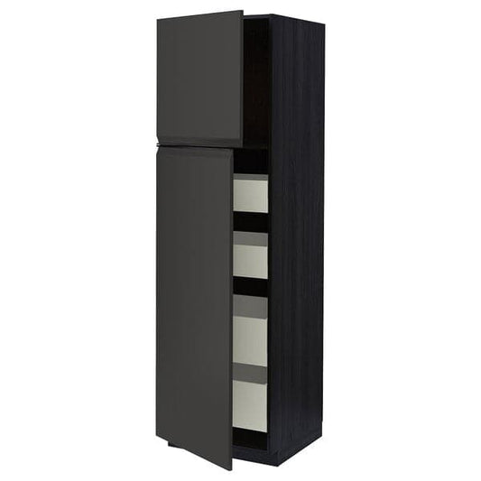 METOD / MAXIMERA - Hi cab w 2 doors/4 drawers, black/Upplöv matt anthracite, 60x60x200 cm - best price from Maltashopper.com 69495391