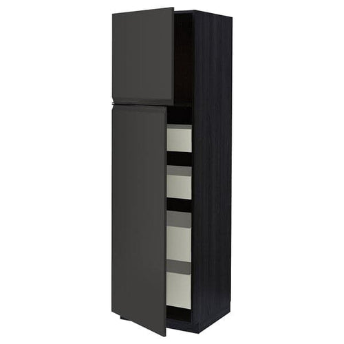 METOD / MAXIMERA - Hi cab w 2 doors/4 drawers, black/Upplöv matt anthracite, 60x60x200 cm