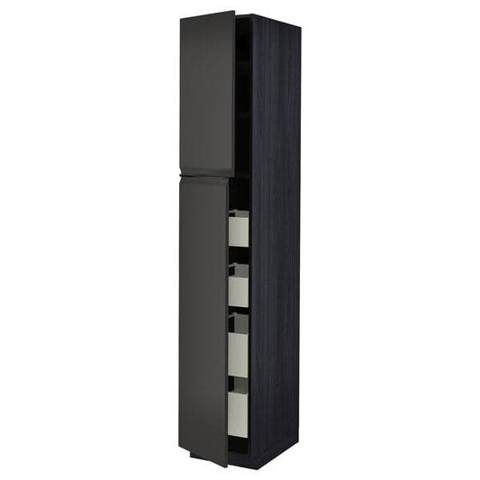 Ikea METOD / MAXIMERA - Hi cab w 2 doors/4 drawers, black/Upplöv matt anthracite ,