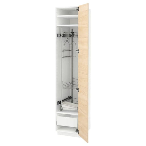 METOD / MAXIMERA - High cabinet with cleaning interior, white/Askersund light ash effect, 40x60x200 cm
