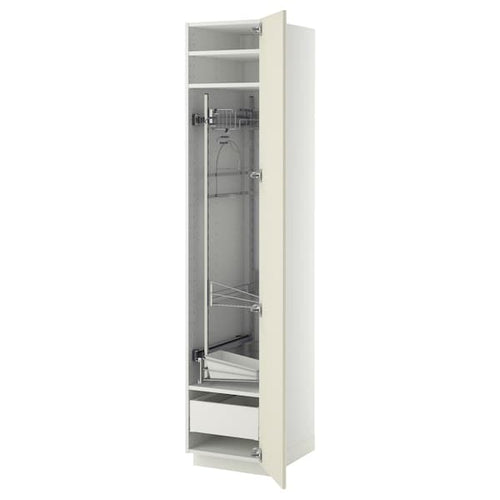 METOD / MAXIMERA - High cabinet with cleaning interior, white/Bodbyn off-white , 40x60x200 cm