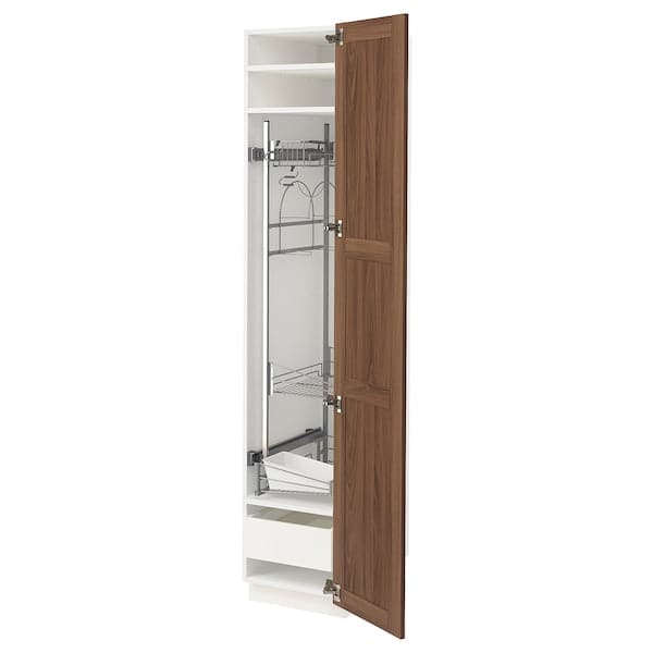 METOD / MAXIMERA - High cabinet with cleaning interior, white Enköping/brown walnut effect, 40x60x200 cm - best price from Maltashopper.com 69474968