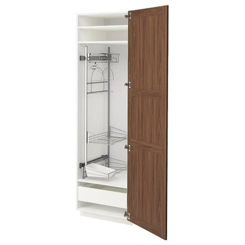 METOD / MAXIMERA - High cabinet with cleaning interior, white Enköping/brown walnut effect, 60x60x200 cm