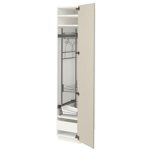 METOD / MAXIMERA - High cabinet with cleaning interior, white/Havstorp beige, 40x60x200 cm