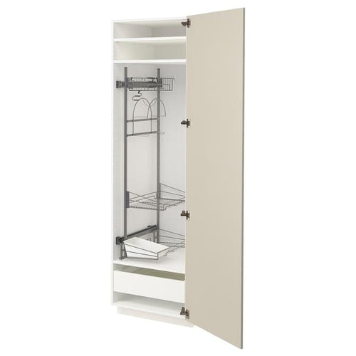 METOD / MAXIMERA - High cabinet with cleaning interior, white/Havstorp beige