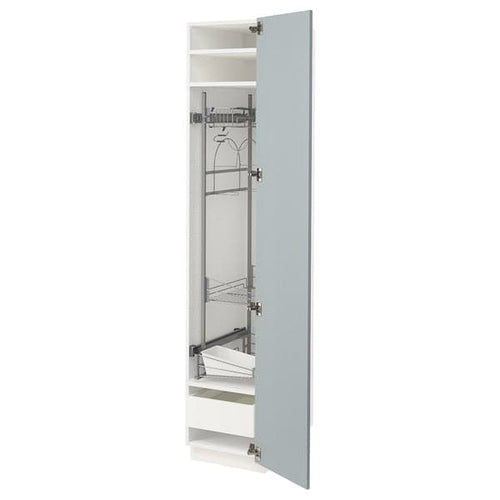 METOD / MAXIMERA - High cabinet with cleaning interior, white/Kallarp light grey-blue, 40x60x200 cm