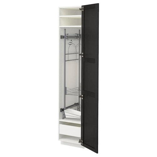 METOD / MAXIMERA - High cabinet with cleaning interior, white/Lerhyttan black stained , 40x60x200 cm