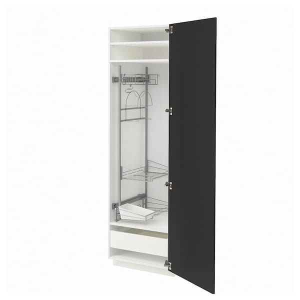 METOD / MAXIMERA - High cabinet with cleaning interior, white/Nickebo matt anthracite, 60x60x200 cm