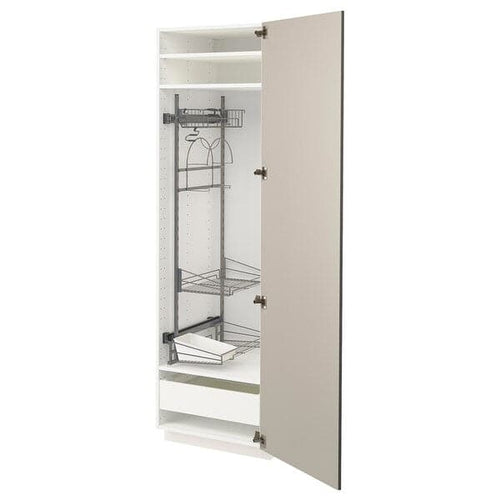 METOD / MAXIMERA - High cabinet with cleaning interior, white/Stensund beige, 60x60x200 cm