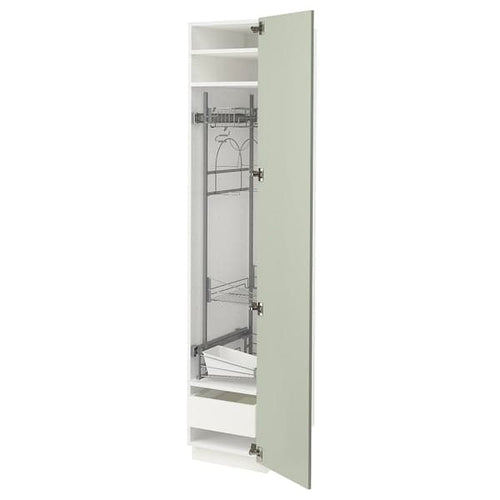 METOD / MAXIMERA - High cabinet with cleaning interior, white/Stensund light green, 40x60x200 cm