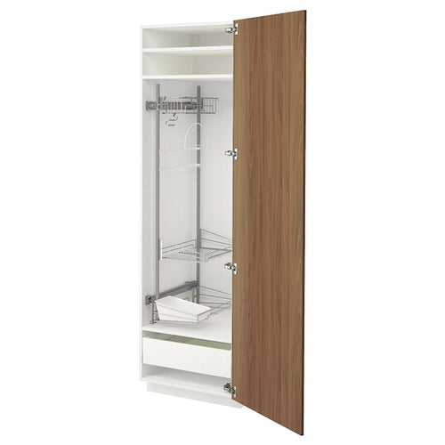 METOD / MAXIMERA - High cabinet with cleaning interior, white/Tistorp brown walnut effect, 60x60x200 cm