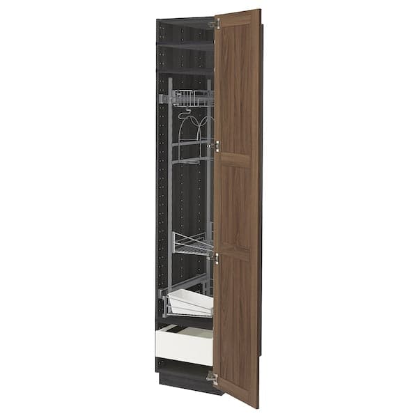 METOD / MAXIMERA - High cabinet with cleaning interior, black Enköping/brown walnut effect, 40x60x200 cm - best price from Maltashopper.com 29476709
