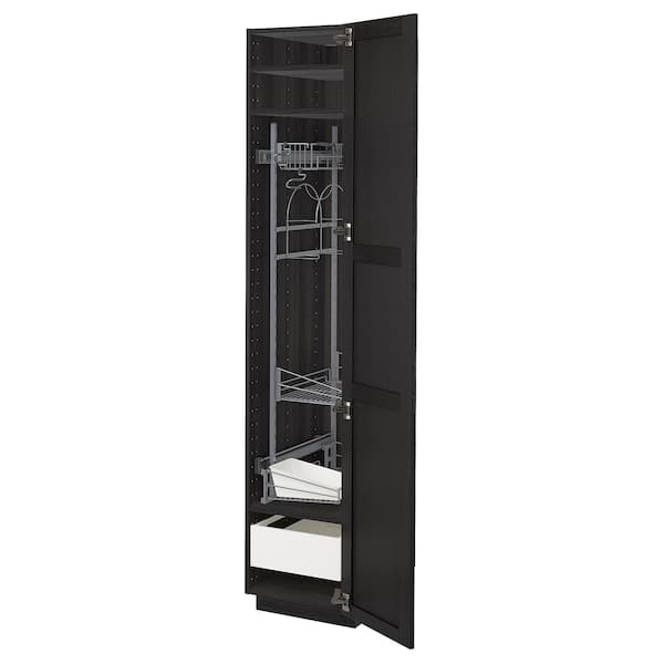 METOD / MAXIMERA - High cabinet with cleaning interior, black/Lerhyttan black stained, 40x60x200 cm - best price from Maltashopper.com 29357532