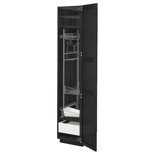 METOD / MAXIMERA - High cabinet with cleaning interior, black/Lerhyttan black stained, 40x60x200 cm