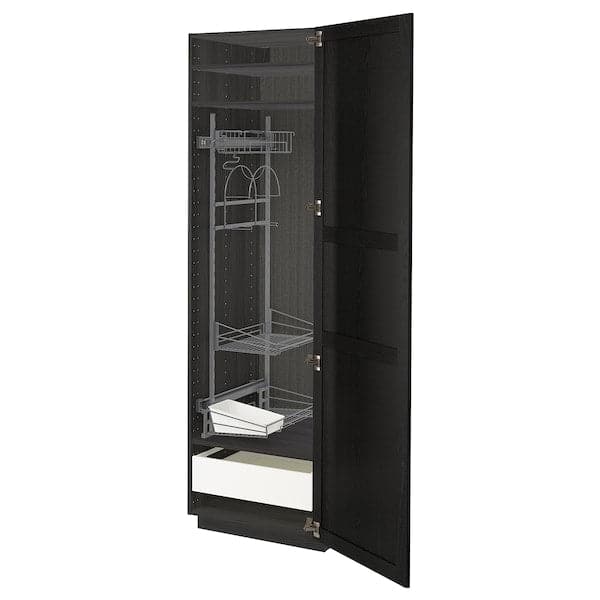METOD / MAXIMERA - High cabinet with cleaning interior, black/Lerhyttan black stained, 60x60x200 cm - best price from Maltashopper.com 69378448