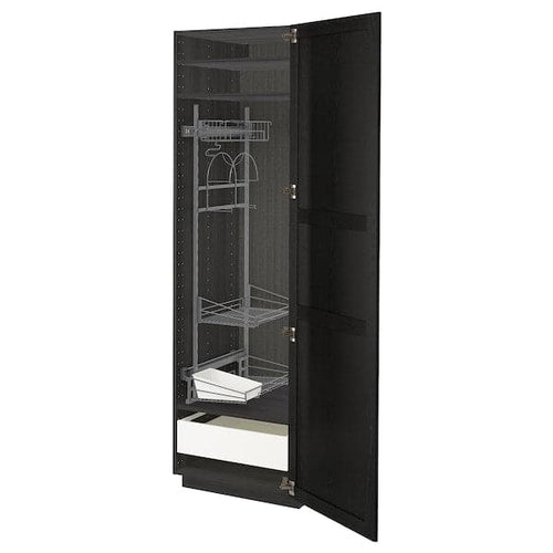 METOD / MAXIMERA - High cabinet with cleaning interior, black/Lerhyttan black stained, 60x60x200 cm