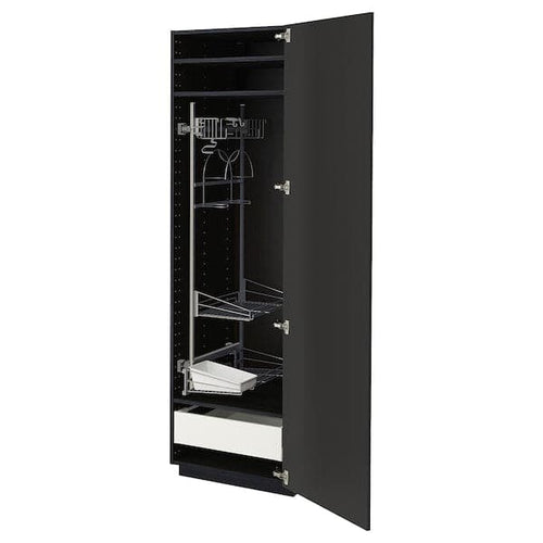 METOD / MAXIMERA - High cabinet with cleaning interior, black/Nickebo matt anthracite, 60x60x200 cm