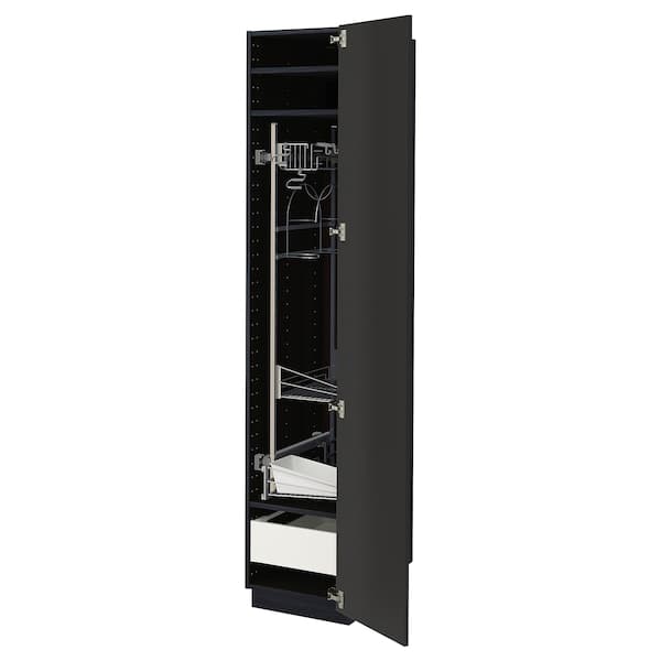 METOD / MAXIMERA - High cabinet with cleaning interior, black/Nickebo matt anthracite, 40x60x200 cm - best price from Maltashopper.com 59498861