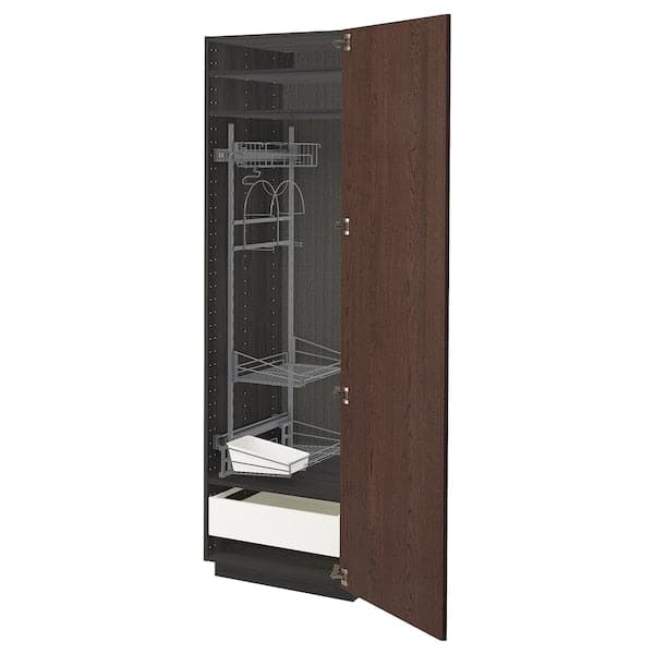 METOD / MAXIMERA - High cabinet with cleaning interior, black/Sinarp brown, 60x60x200 cm - best price from Maltashopper.com 79405875