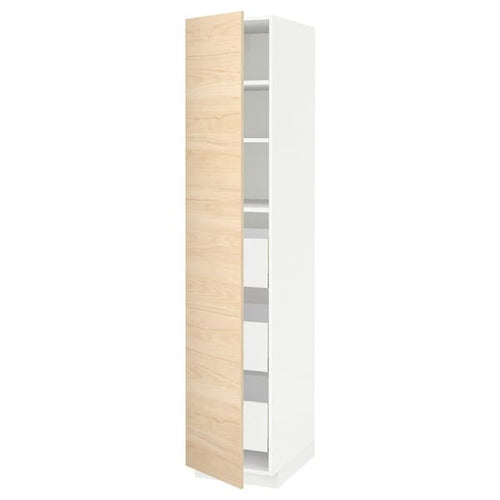 METOD / MAXIMERA - High cabinet with drawers, white/Askersund light ash effect, 40x60x200 cm