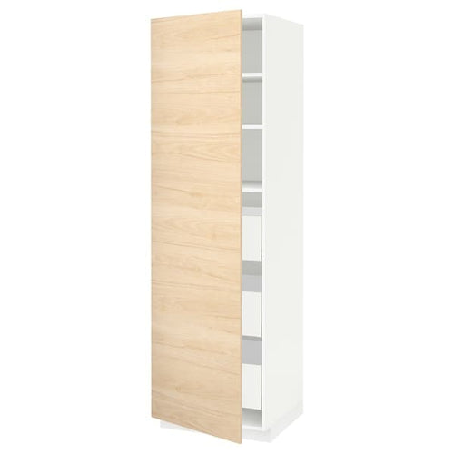 METOD / MAXIMERA - High cabinet with drawers, white/Askersund light ash effect, 60x60x200 cm