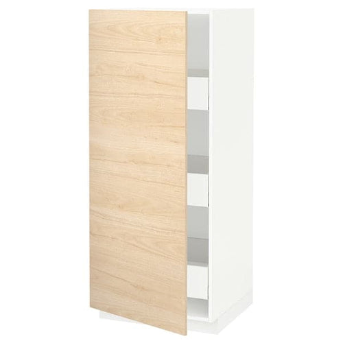 METOD / MAXIMERA - High cabinet with drawers, white/Askersund light ash effect , 60x60x140 cm