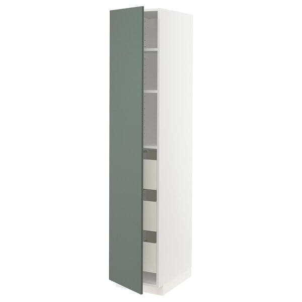 METOD / MAXIMERA - High cabinet with drawers, white/Bodarp grey-green, 40x60x200 cm