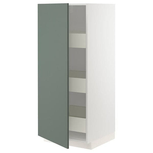 METOD / MAXIMERA - High cabinet with drawers, white/Bodarp grey-green , 60x60x140 cm