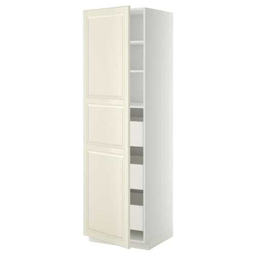 METOD / MAXIMERA - High cabinet with drawers, white/Bodbyn off-white, 60x60x200 cm