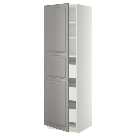 Ikea METOD / MAXIMERA - High cabinet with drawers, white/Bodbyn grey, 60x60x200 cm