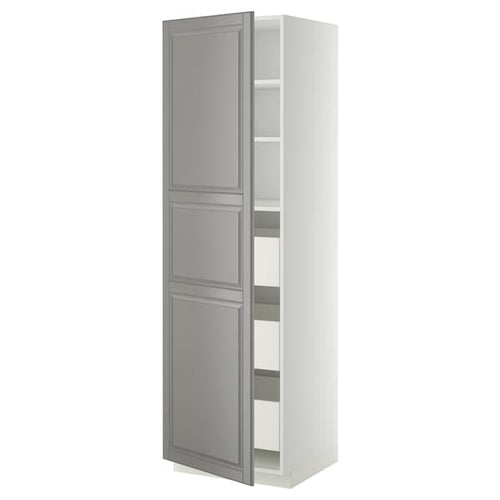 METOD / MAXIMERA - High cabinet with drawers, white/Bodbyn grey, 60x60x200 cm