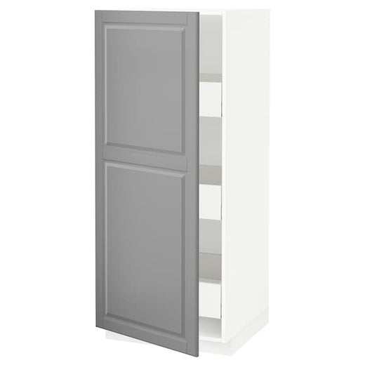 METOD / MAXIMERA high cabinet with drawers, white/Bodbyn grey, 60x60x140 cm