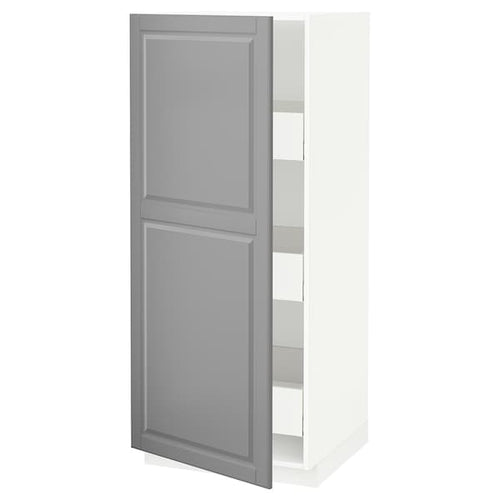 METOD / MAXIMERA - High cabinet with drawers, white/Bodbyn grey , 60x60x140 cm